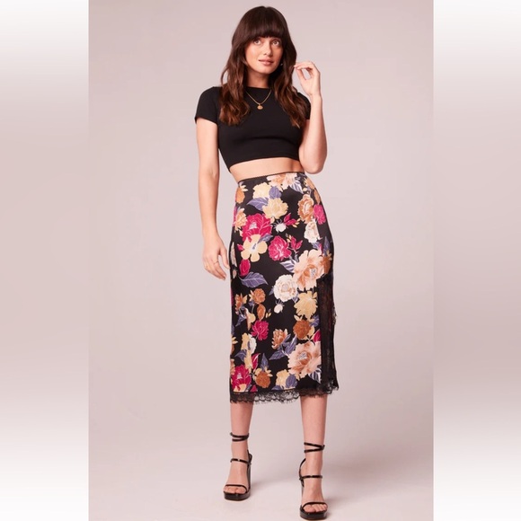 Band of the Free Lilou Black Floral Lace Slip Midi Skirt Size Small $78 MSRP NWT - Picture 4 of 9